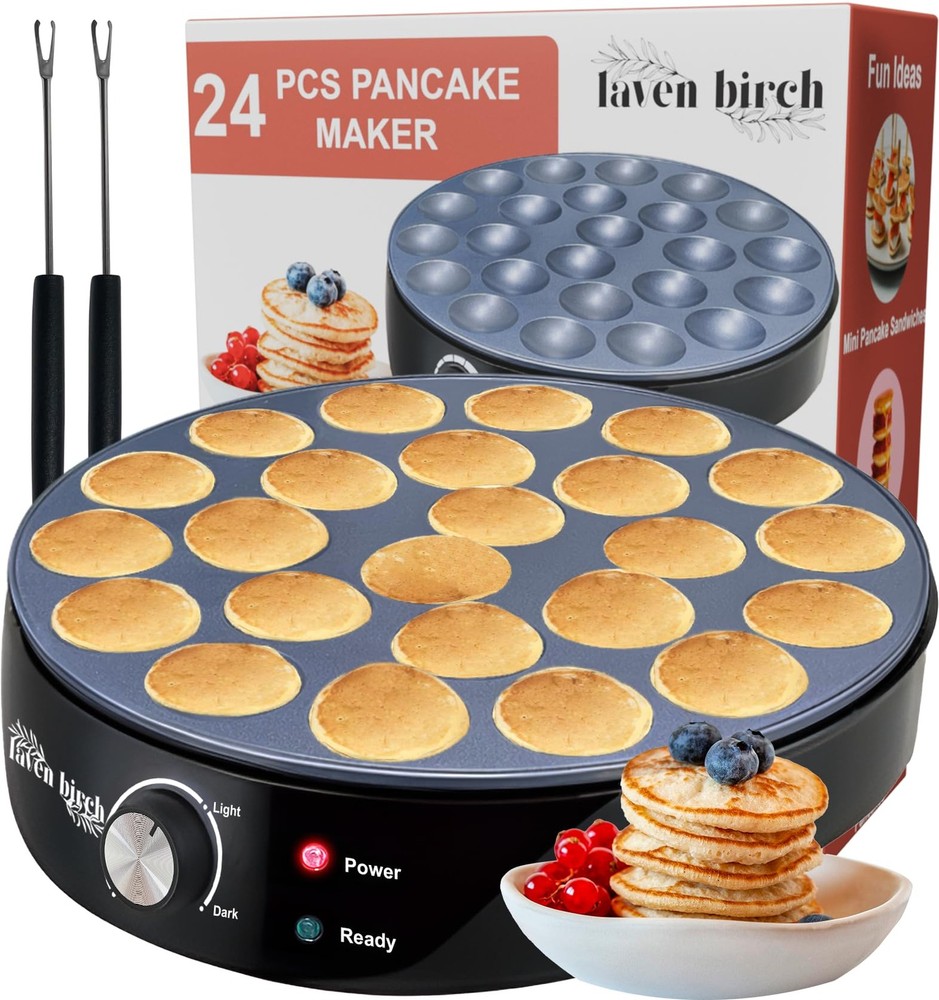 24PCS Mini Pancake Maker Machine, Nonstick Dutch Pancakes Griddle, Adjustable...