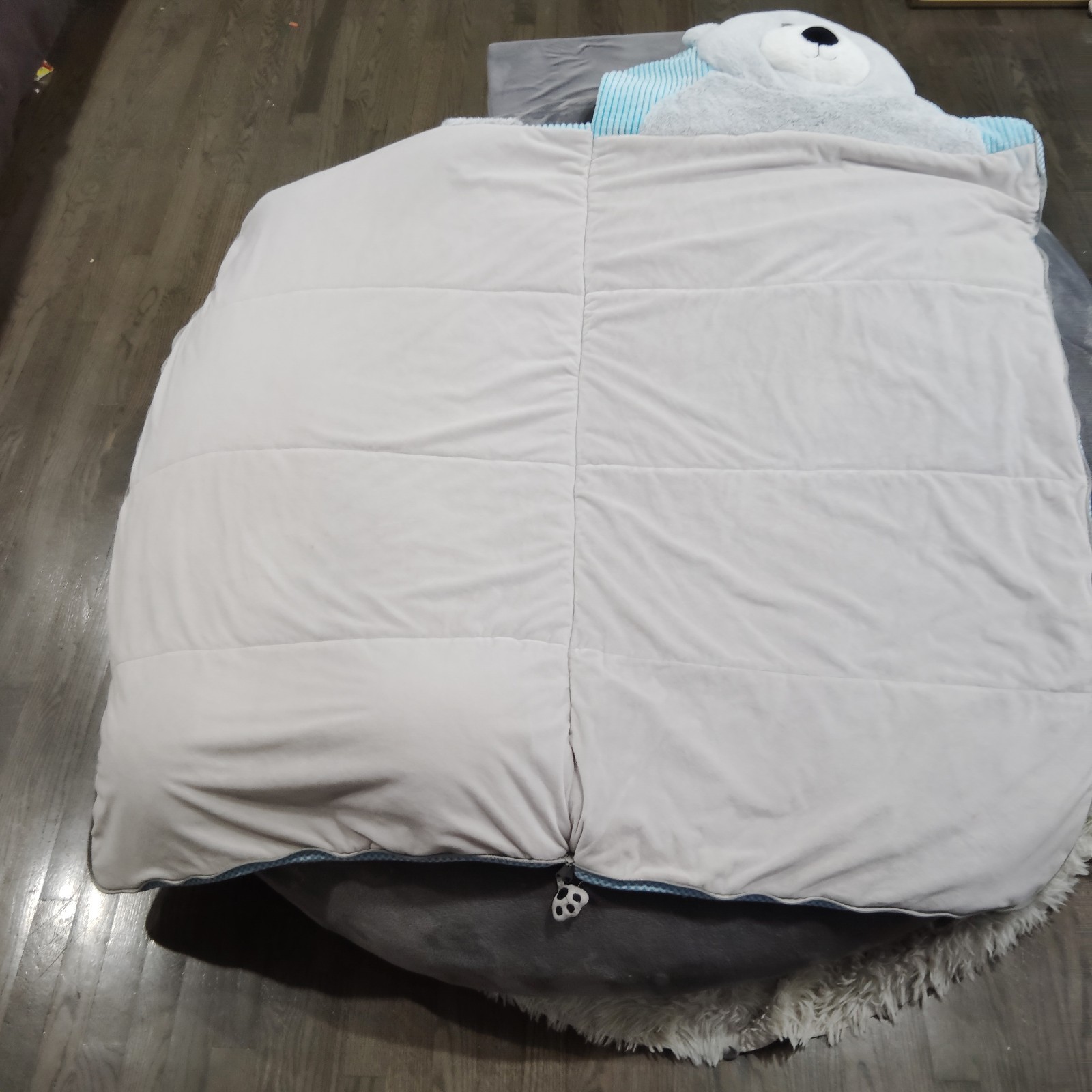 Hug Fun Costco Gray/Blue Plush Teddy Bear Full Zip Kids Sleeping Bag 66 x 28