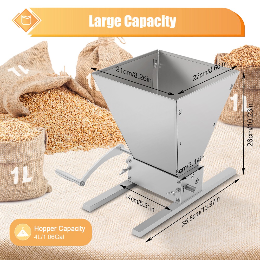 Manual Grain Mill Wheat Grinder Oat Feed Grinding Machine Stainless & 2 Rollers