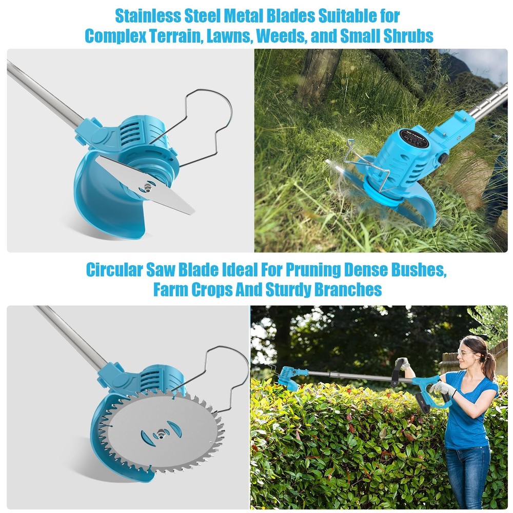 Weed Wacker, Cordless String Trimmer 21V with 2 Batteries 2.0Ah, 2 Types Meta...
