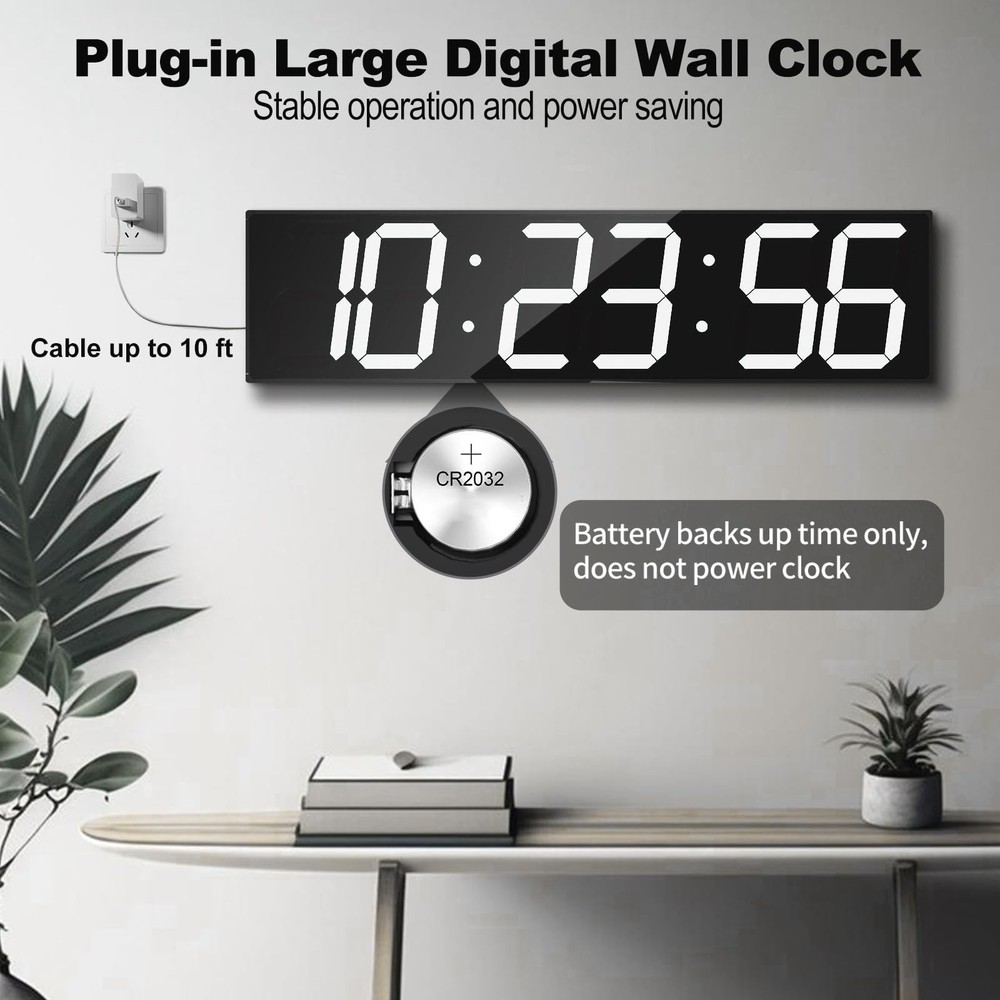 Digital Wall Clock, Oversize Led Digital Clock with Auto Dimmer, Huge Countdo...