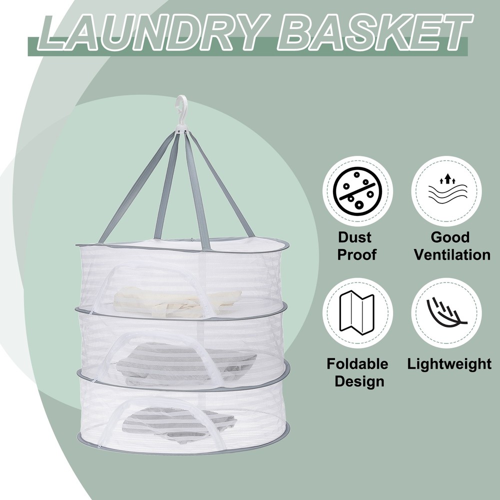 24" Herb Drying Rack Hanging 1 Layer Hanging Mesh Net with Zipper, Grey