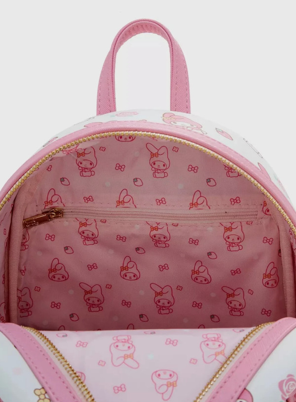 Loungefly Mini Backpack: MY MELODY All Over Print Stripes Pink White Hello Kitty