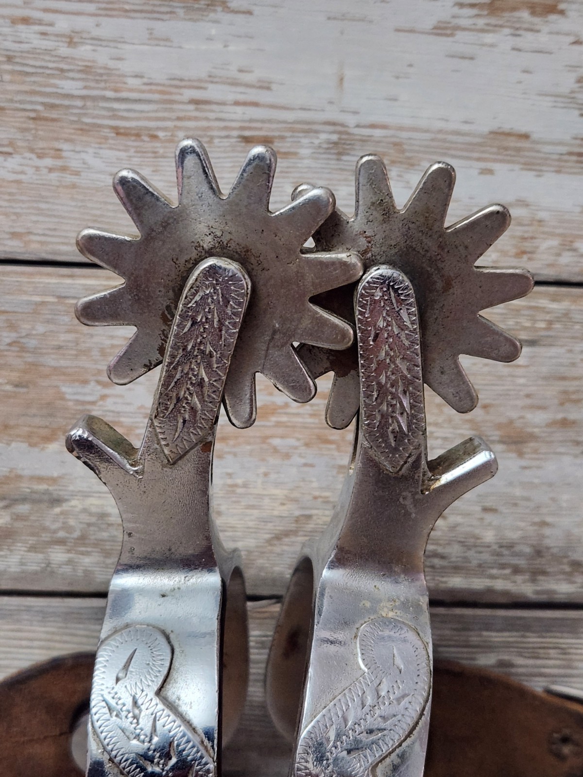 Crockett Renalde Spurs Large Rowel Chrome Plated w/Leather Straps Cowboy Western