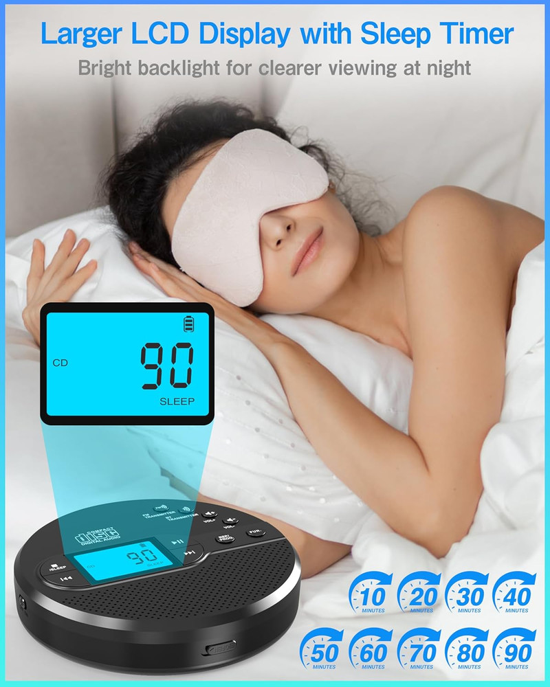 Portable CD Player with Bluetooth, Discman CD Player for Car with FM Transmitter