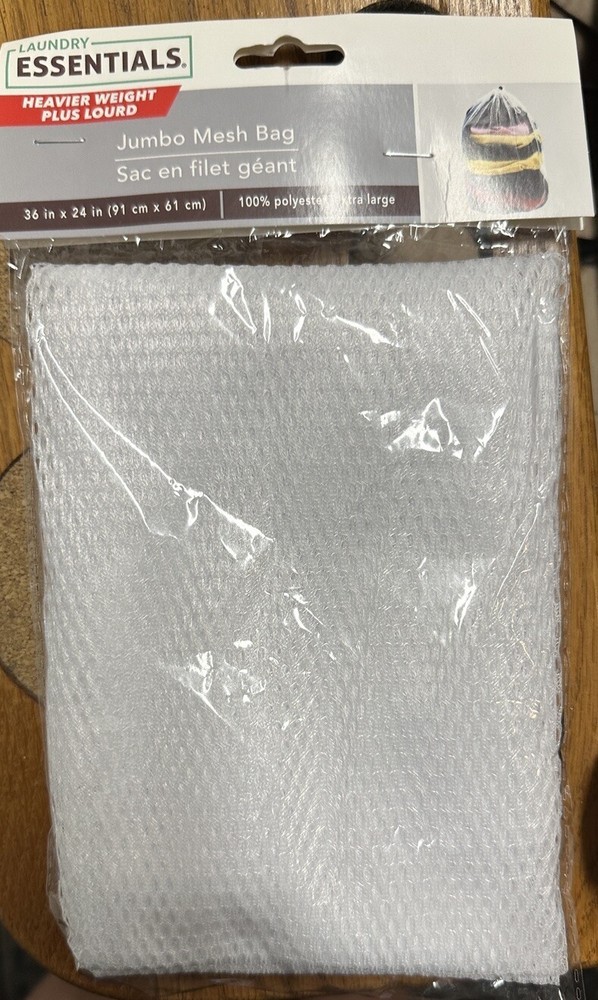 Essentials: ONE 36”x24” Polyester Mesh Push Lock Drawstring White Laundry Bag