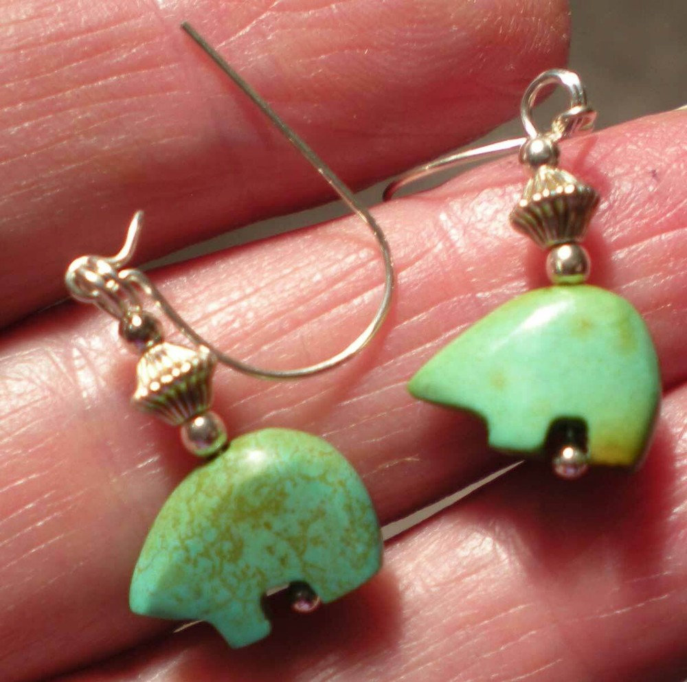 Chinese Turquoise Bear Totem Earrings - Protective, Healing e140