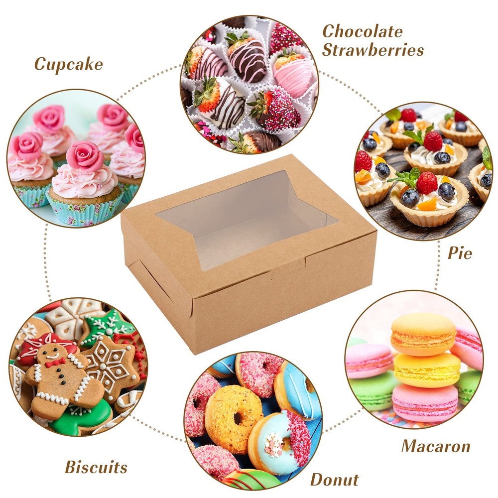 32 PCS 8x6x2.5" Bakery Cookie Boxes with Window for Desserts Donuts