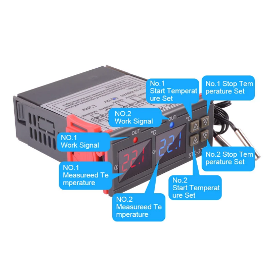 STC-3008 Dual Digital Temperature Controller Two Relay Output DC12V dual probe