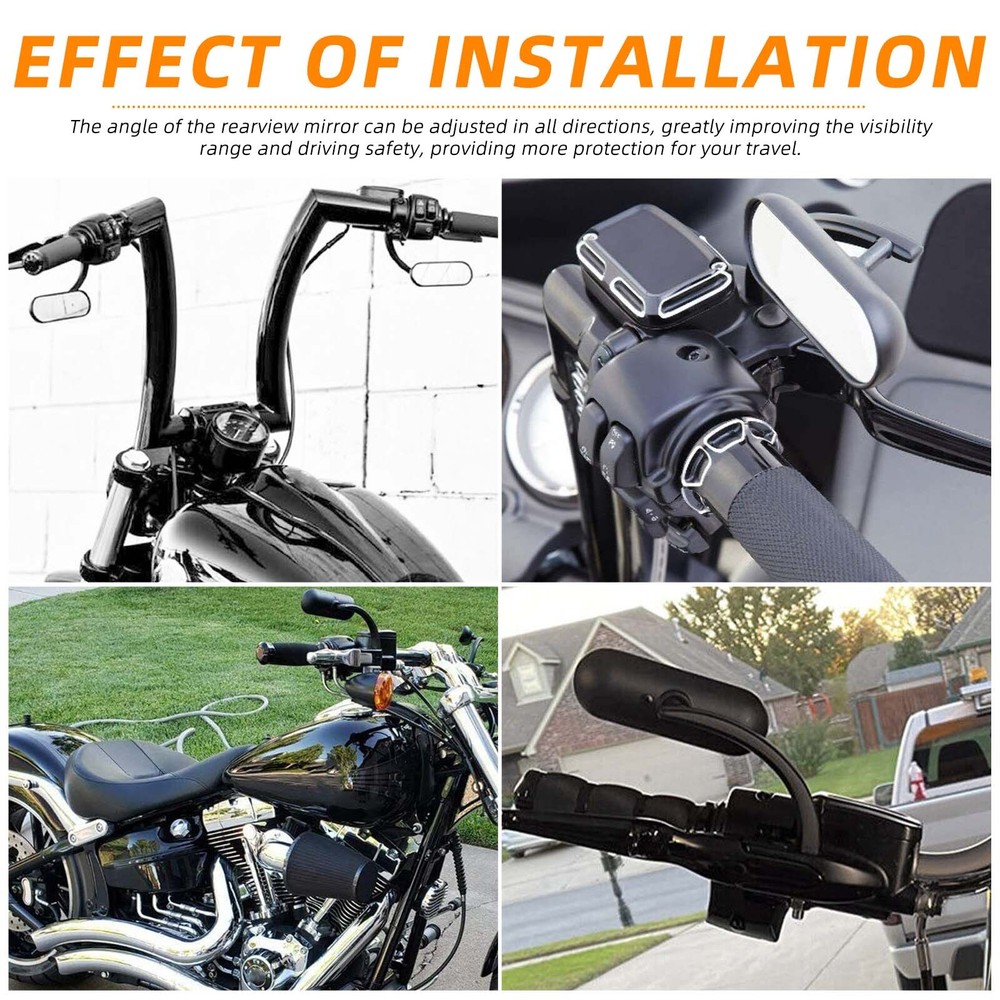 Black Motorcycle Mini Oval Rear View Mirrors For Harley Davidson Custom Bagger