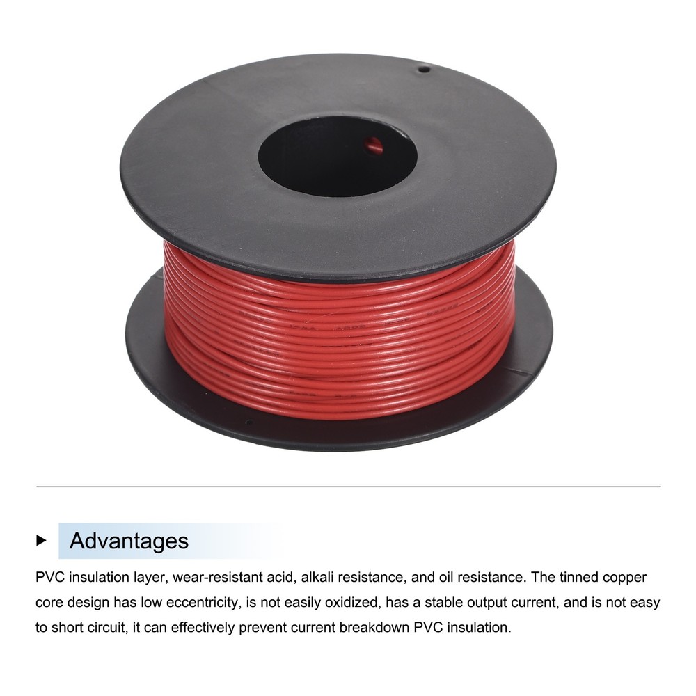 26AWG Stranded Wire PVC Hookup 30M/100ft Red, Electrical Wire UL1007 Spool