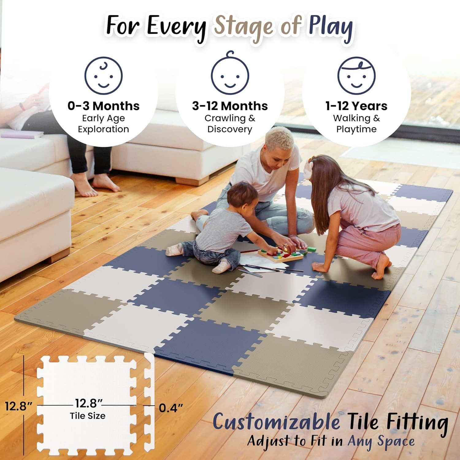 12x12 EVA Foam Baby Kids Play Mat Non Toxic Interlocking Floor Tiles
