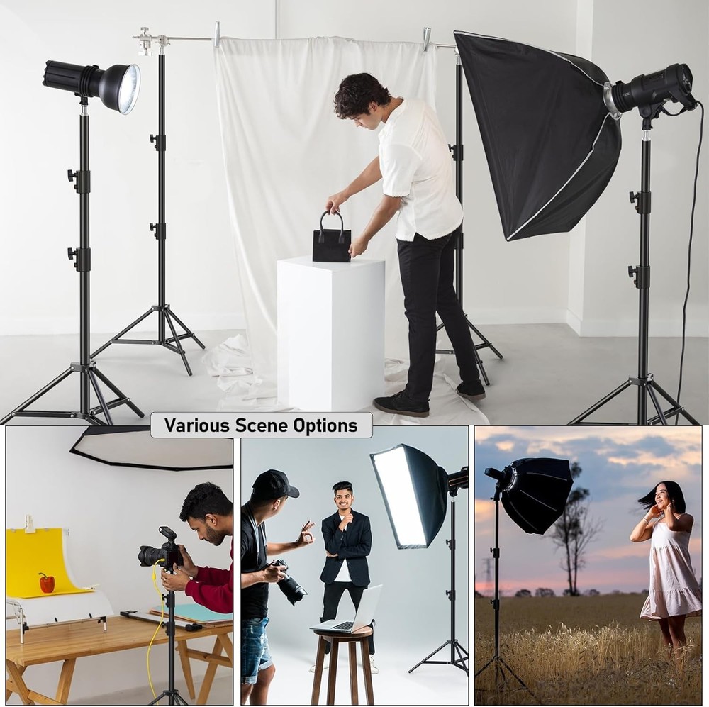 Photography Light Stand, 110"/9.2ft/280cm Portable Reverse Folding Tripod wit...