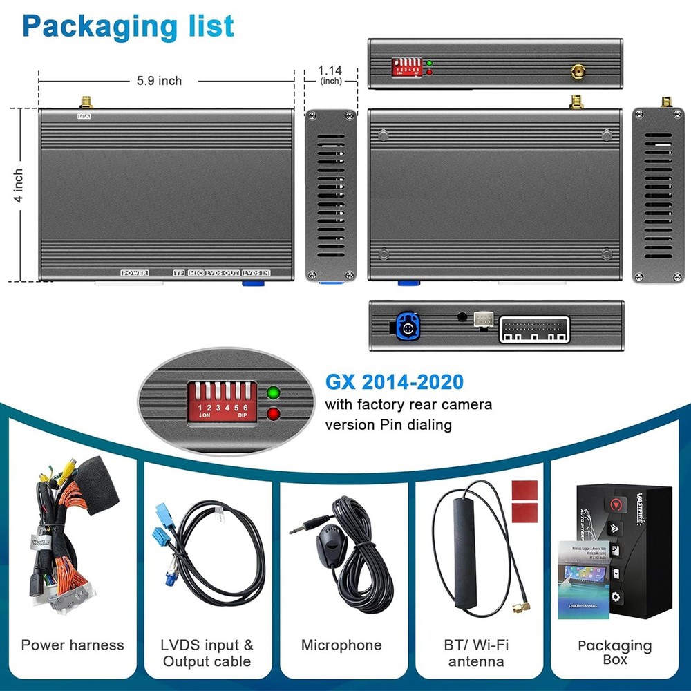 Wireless CarPlay Android Auto Retrofit Kit Decoder Box for Lexus GX460 2014-2021