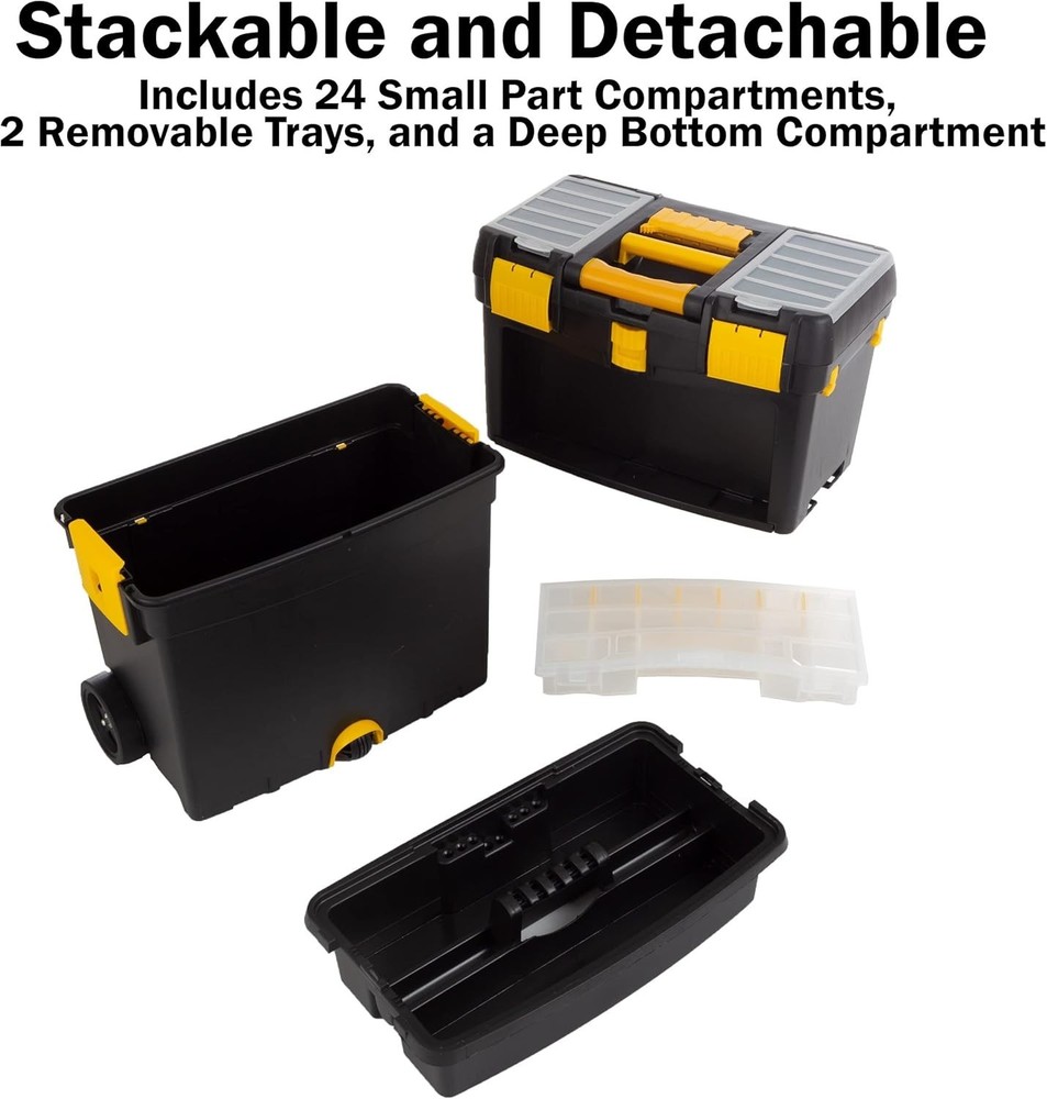 Rolling Tool Box with Wheels, Foldable Comfort Handle, and Removable Top – To...