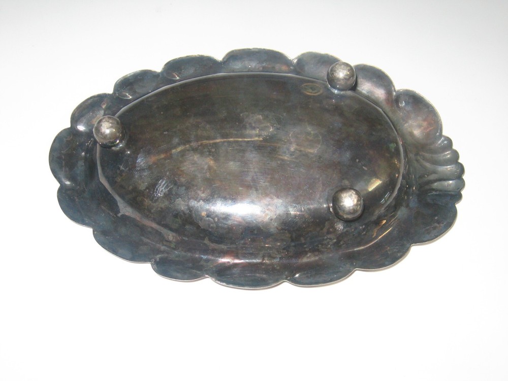 RARE Vtg Wallace 9004 Oval Silver Plate~Green Enamel Soap Dish Hollywood Regency