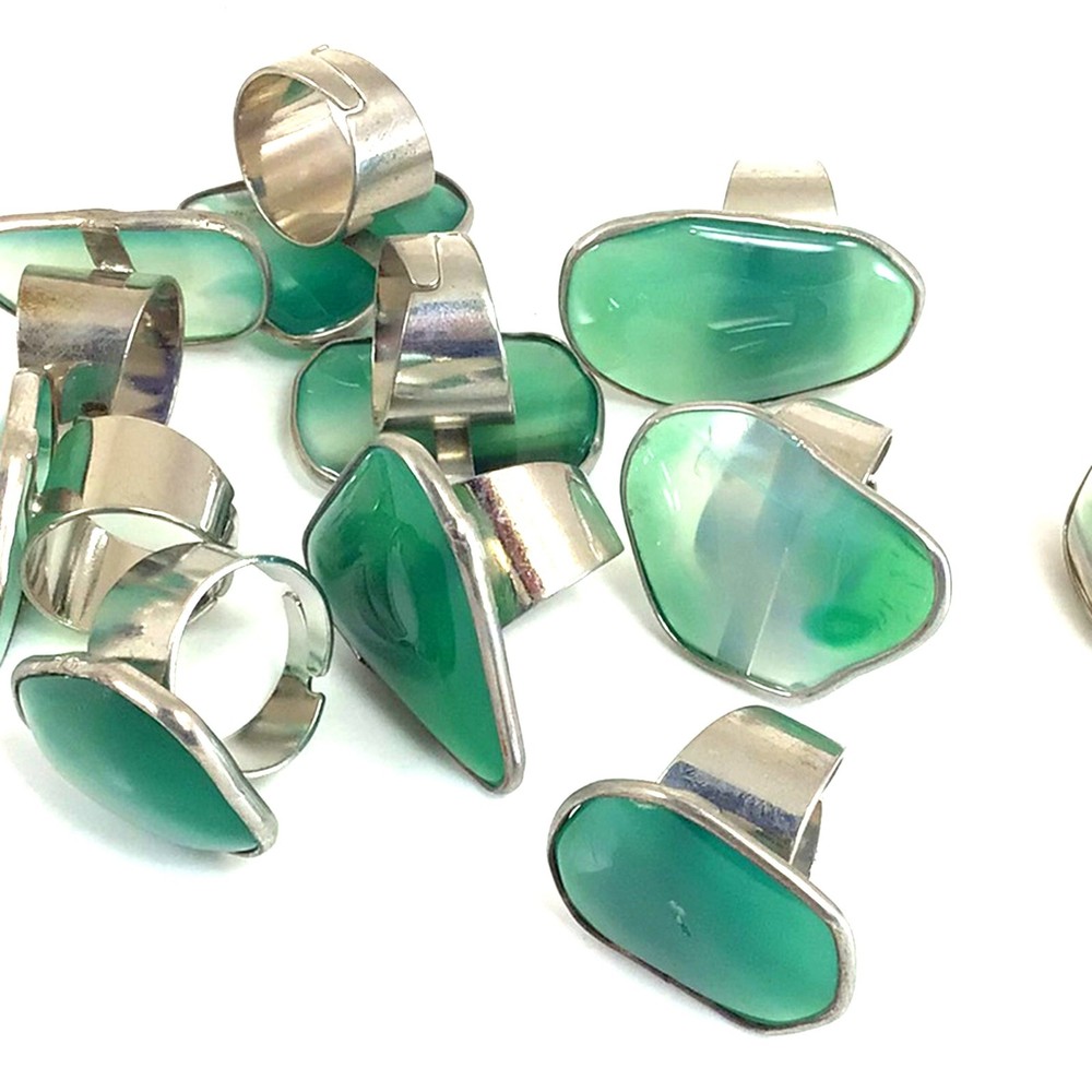 Green Agate Natural Agate Adjustable Ring Agate Freeform Silver Plated Ring Gift