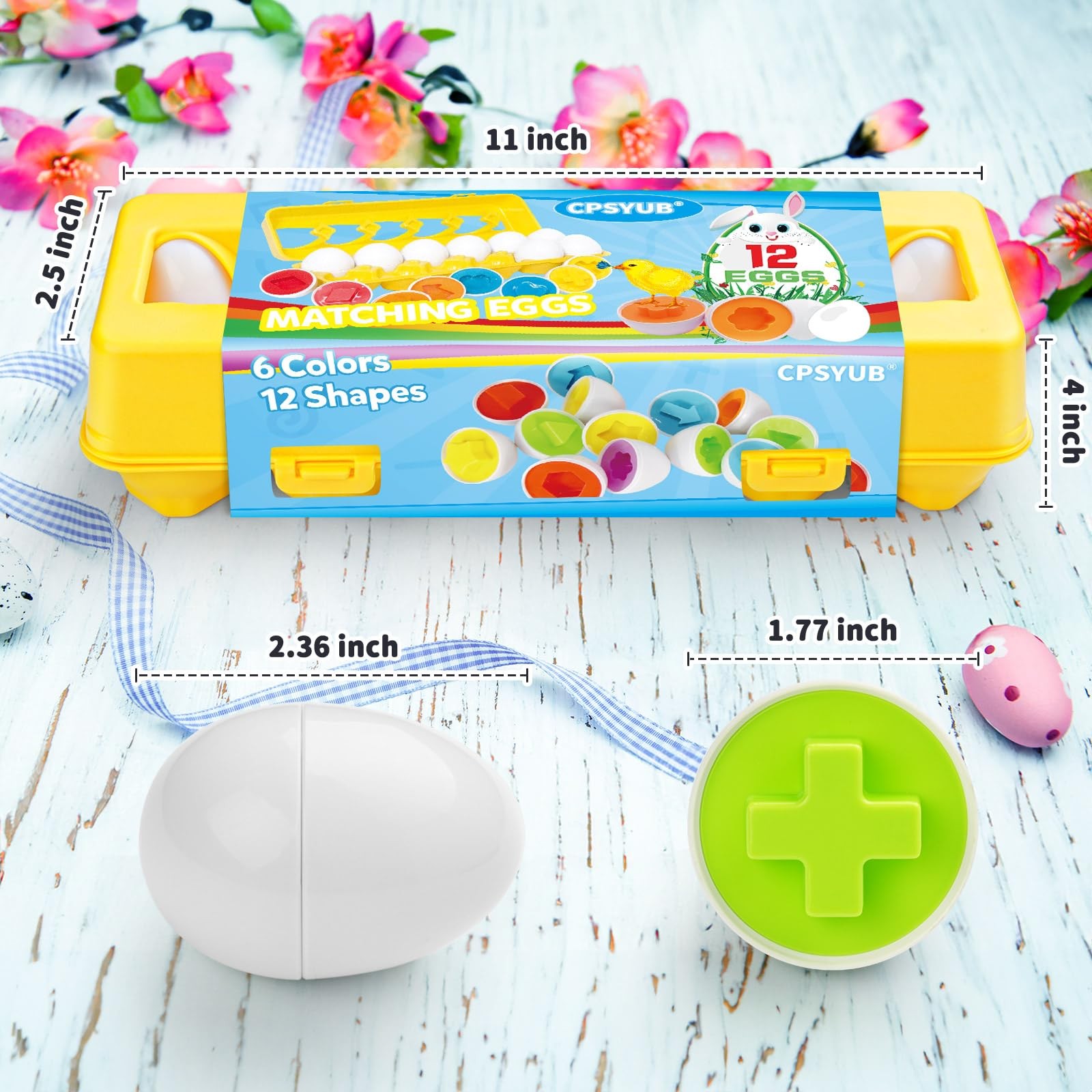 Matching Eggs Toys Color & Shape Recognition Sorter Puzzle, Montessori Toys f...