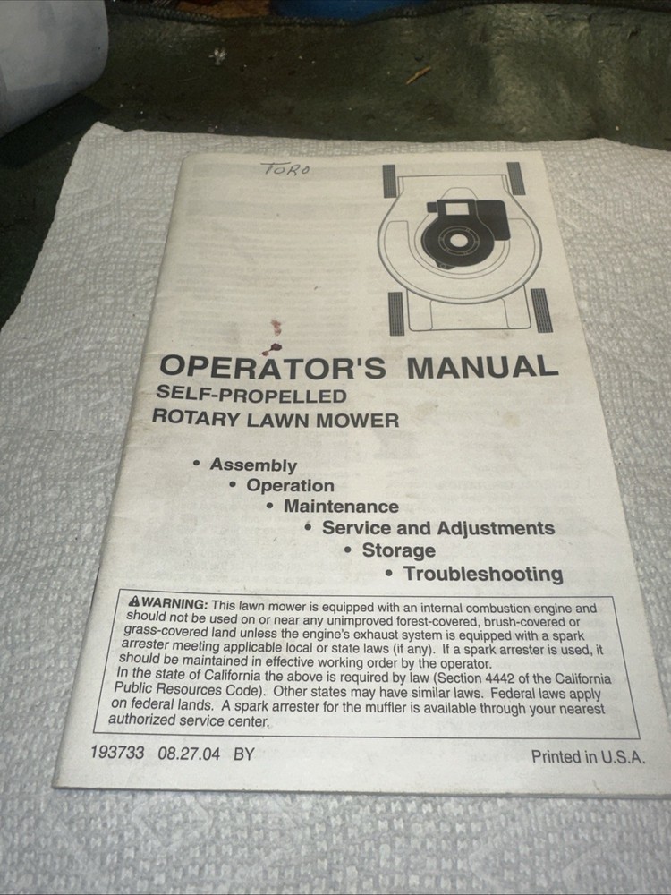 Toro 2004Walk Behind Lawn Mower Owners Manual