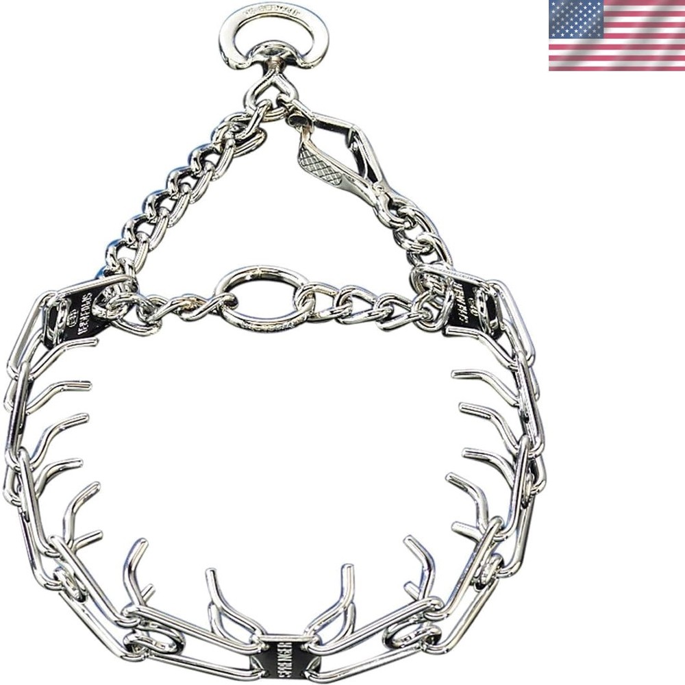 Chrome Plated Prong Dog Training Collar 23in - Quick Release & Size Adjustable