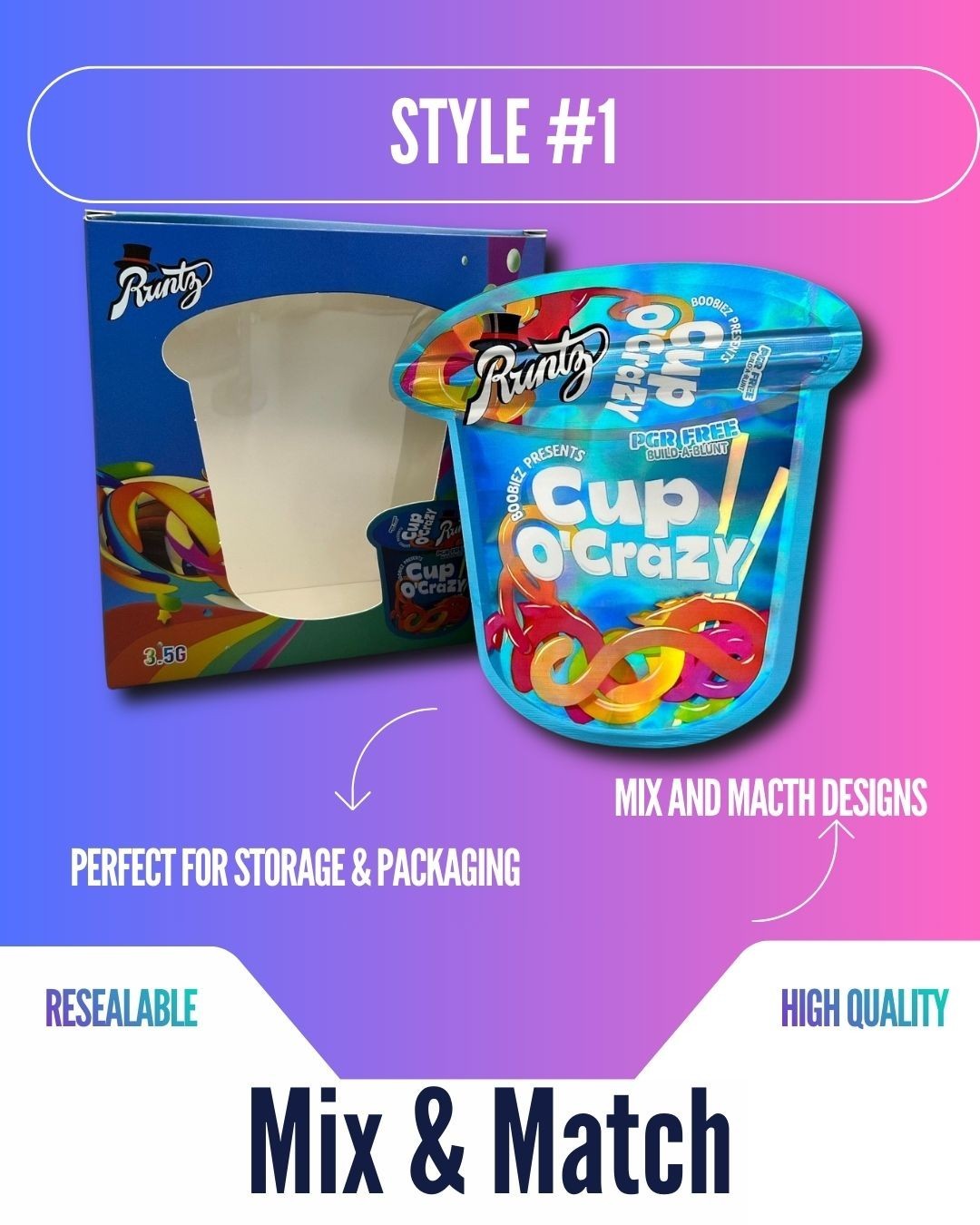 3.5g Mylar Bags With Display Box | Resealable Smell Proof | 12-128 Pack Options