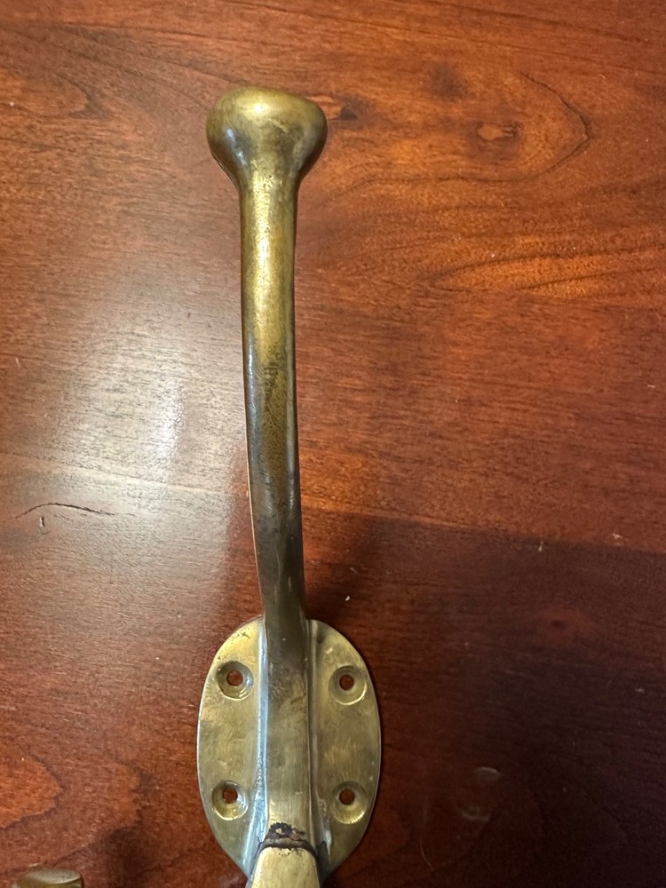 vintage solid brass wall mounted three arm towel robe coat hanger