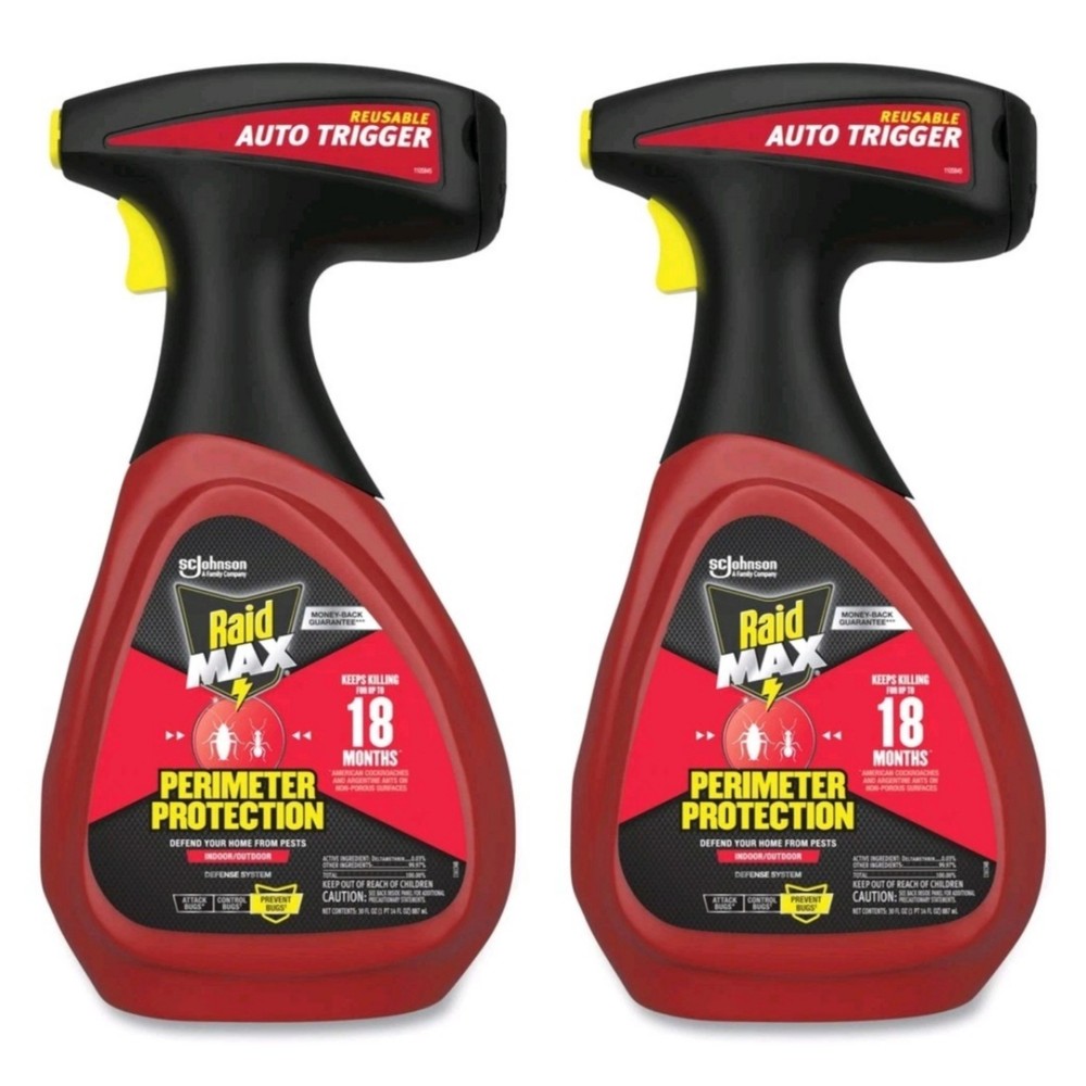 Raid Max Perimeter Protection 30oz Auto Trigger Bug Spray 2 Pack 18 Mo Treatment