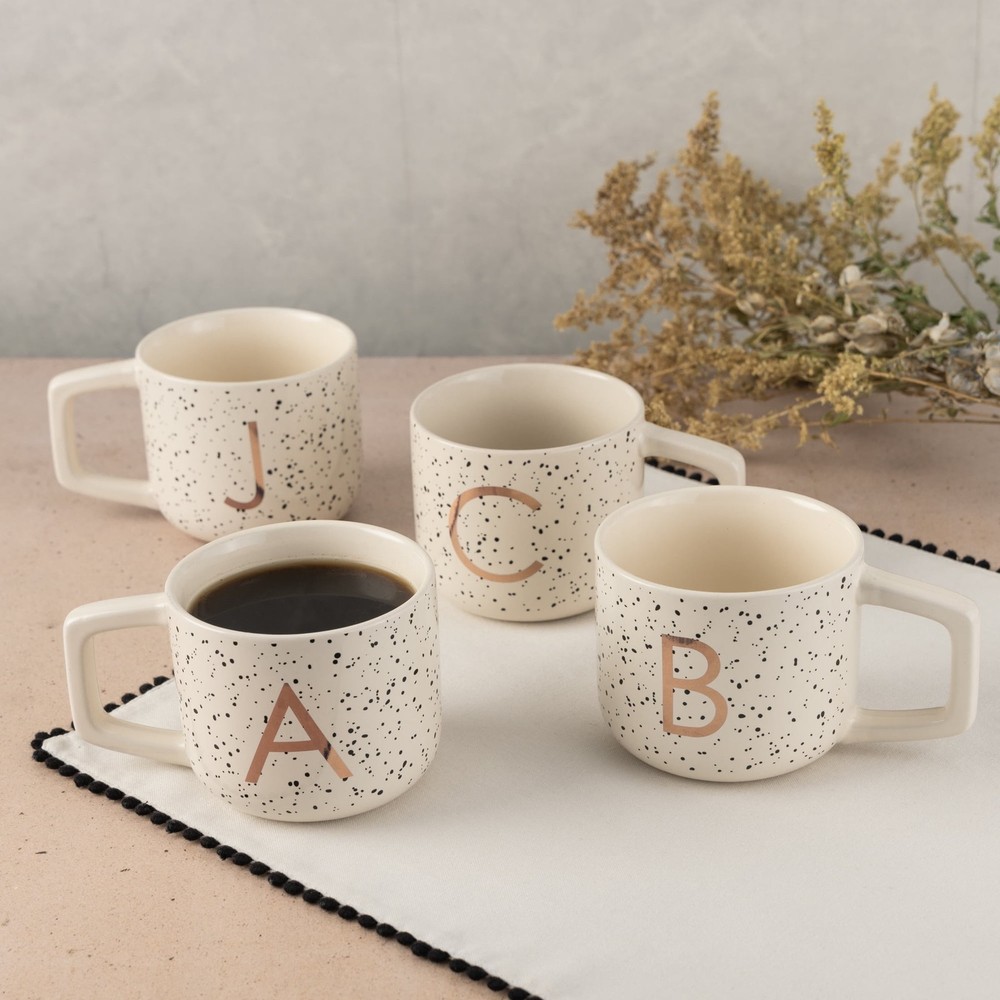 Stoneware Monogram J Mug, White Speckled