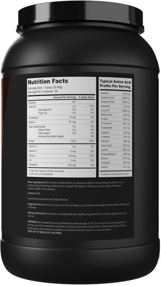 Chocolate Whey Protein Isolate 2 Pack Zero Sugar Monk Fruit Digestive Enzymes