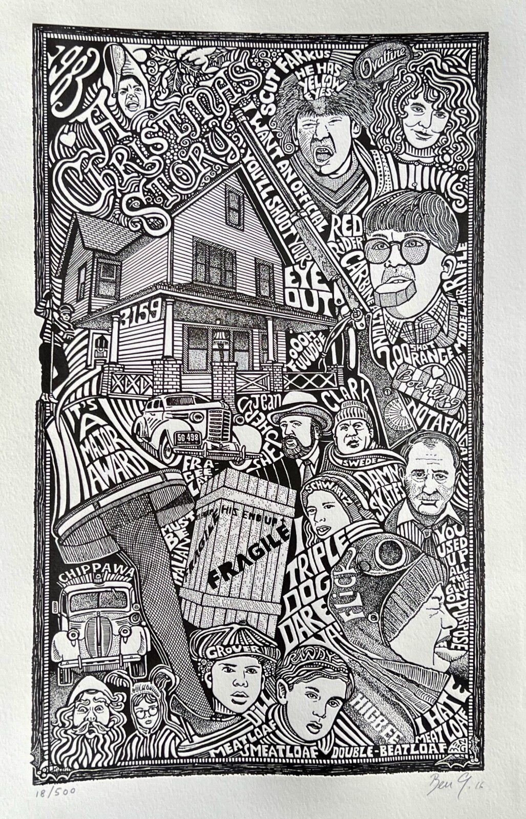 A CHRISTMAS STORY MOVIE Hand Signed Posterography Letterpress Graffiti Art