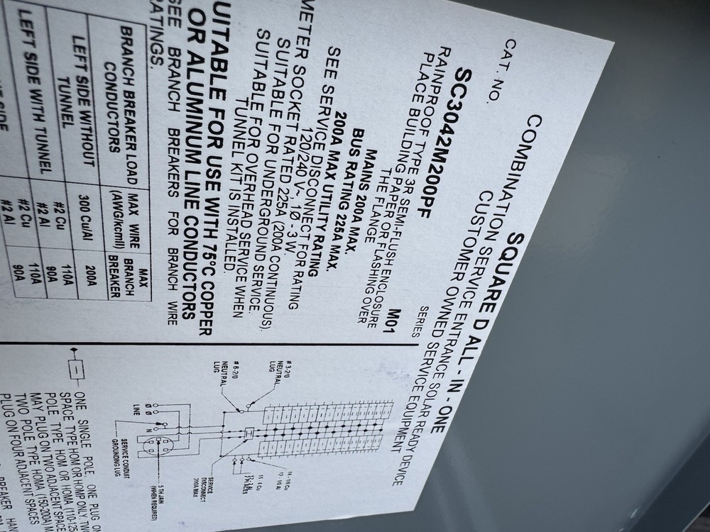 Square D SC3042M CSED Panel Interior Bussing SC3042M200PF