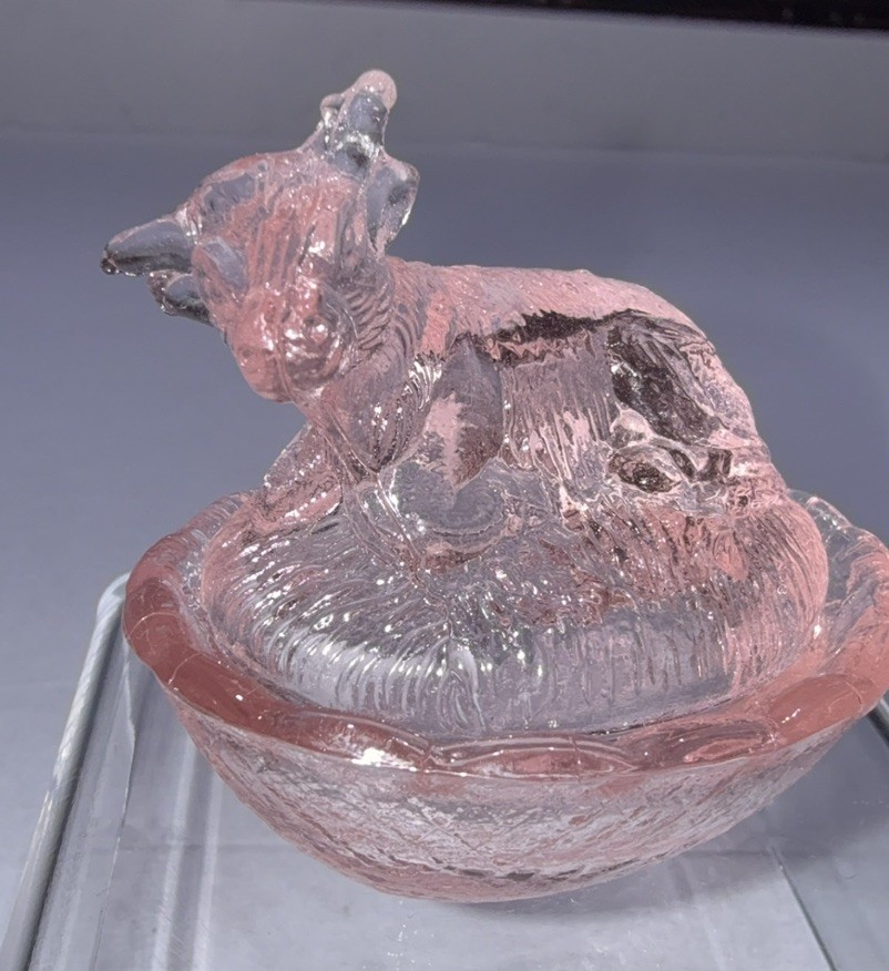 Mini Pink Glass COW ON NEST Glows