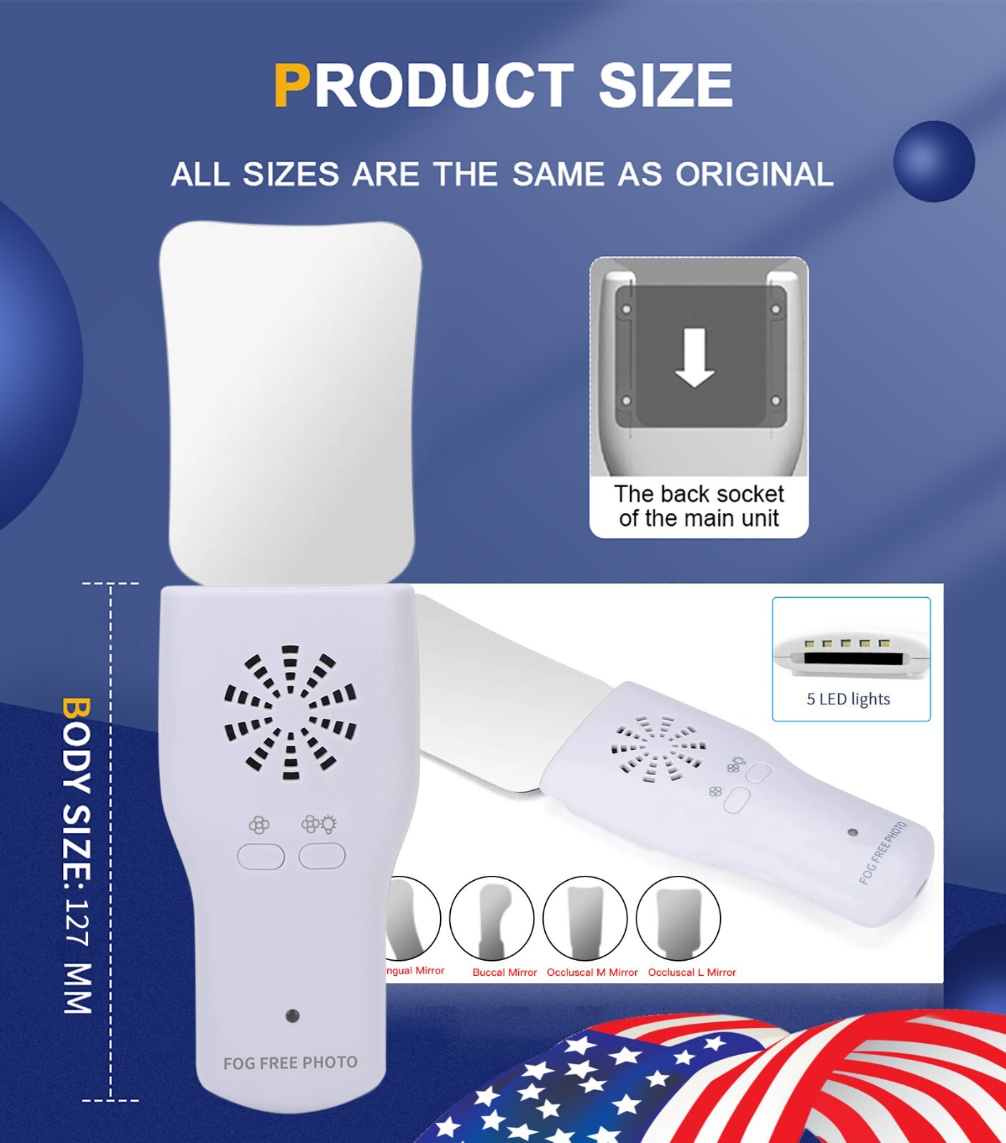 Dental Occlusal Mirror Fog Free LED Intra Oral Photo System 4*Mirrors Anti-Fog d