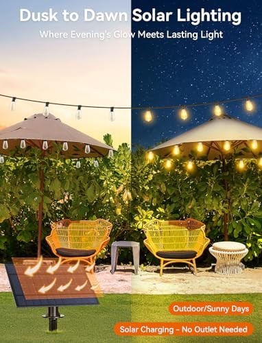 60FT Solar String Lights Outdoor Waterproof, Remote Control, 26 Shatterproof LED