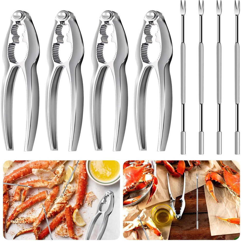 8 Pack Lobster Crackers and Picks Set, Crab Leg Cracker Tools, Stainless Stee...