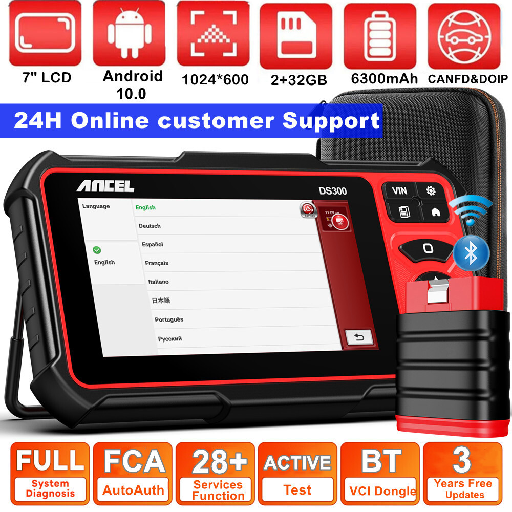 ANCEL DS300 Car OBD2 Scanner Bi-directional Scan Tool Full System E-CU Coding