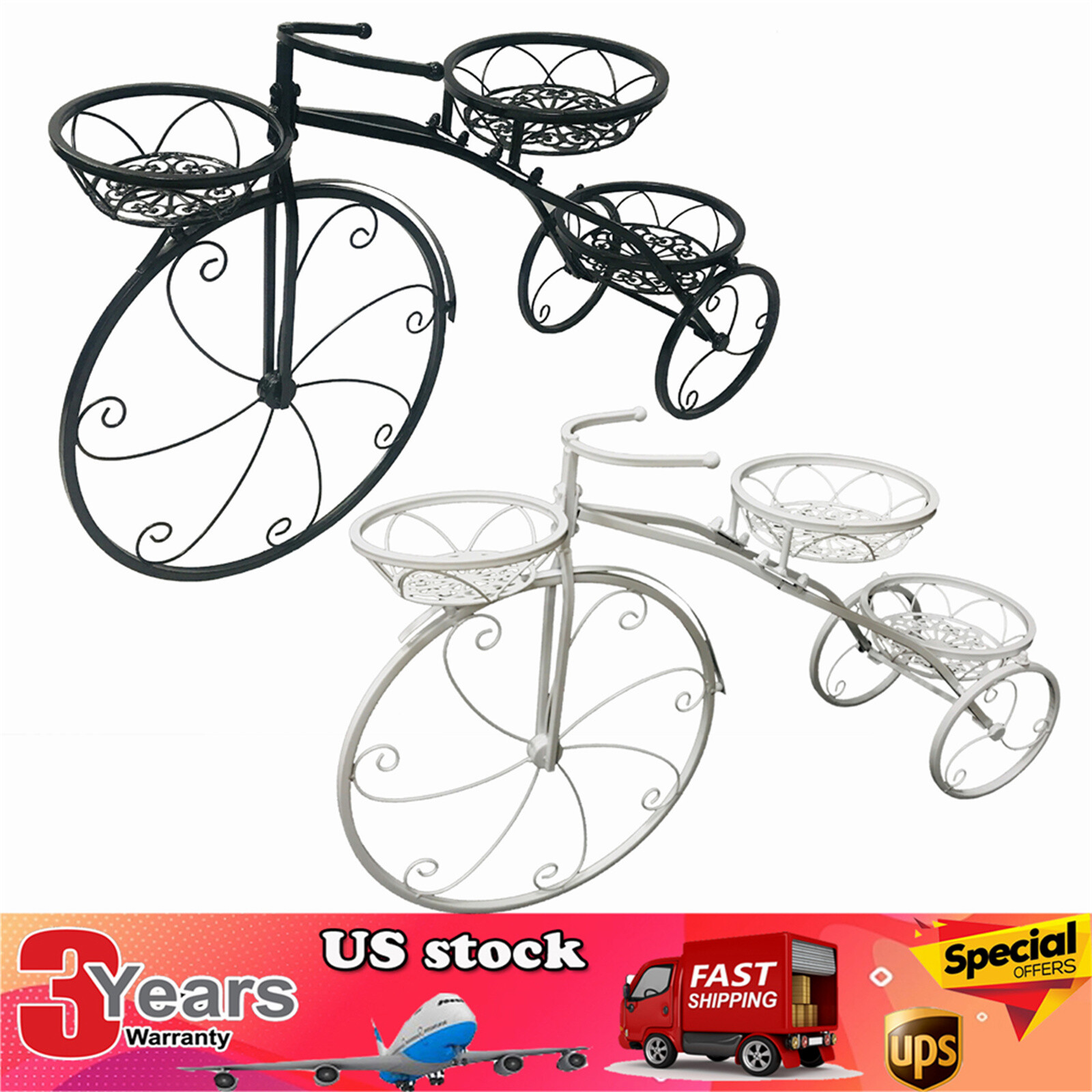 3-Tier Bicycle Plant Stand Wrought Iron Tricycle Planter Home Garden Patio Decor
