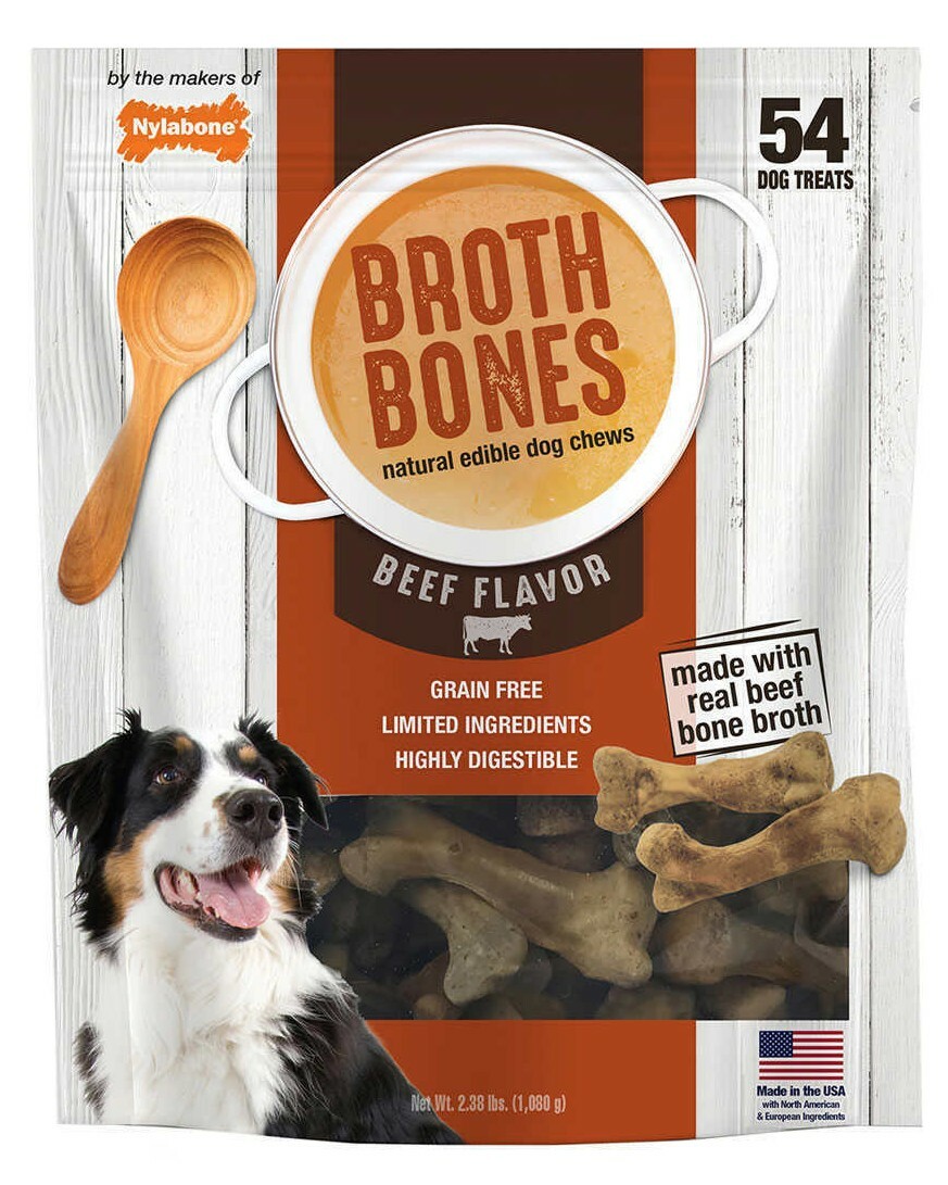 Nylabone Broth Bones Natural Edible Dog Chews Beef Flavor 54 ct 2.38 lb
