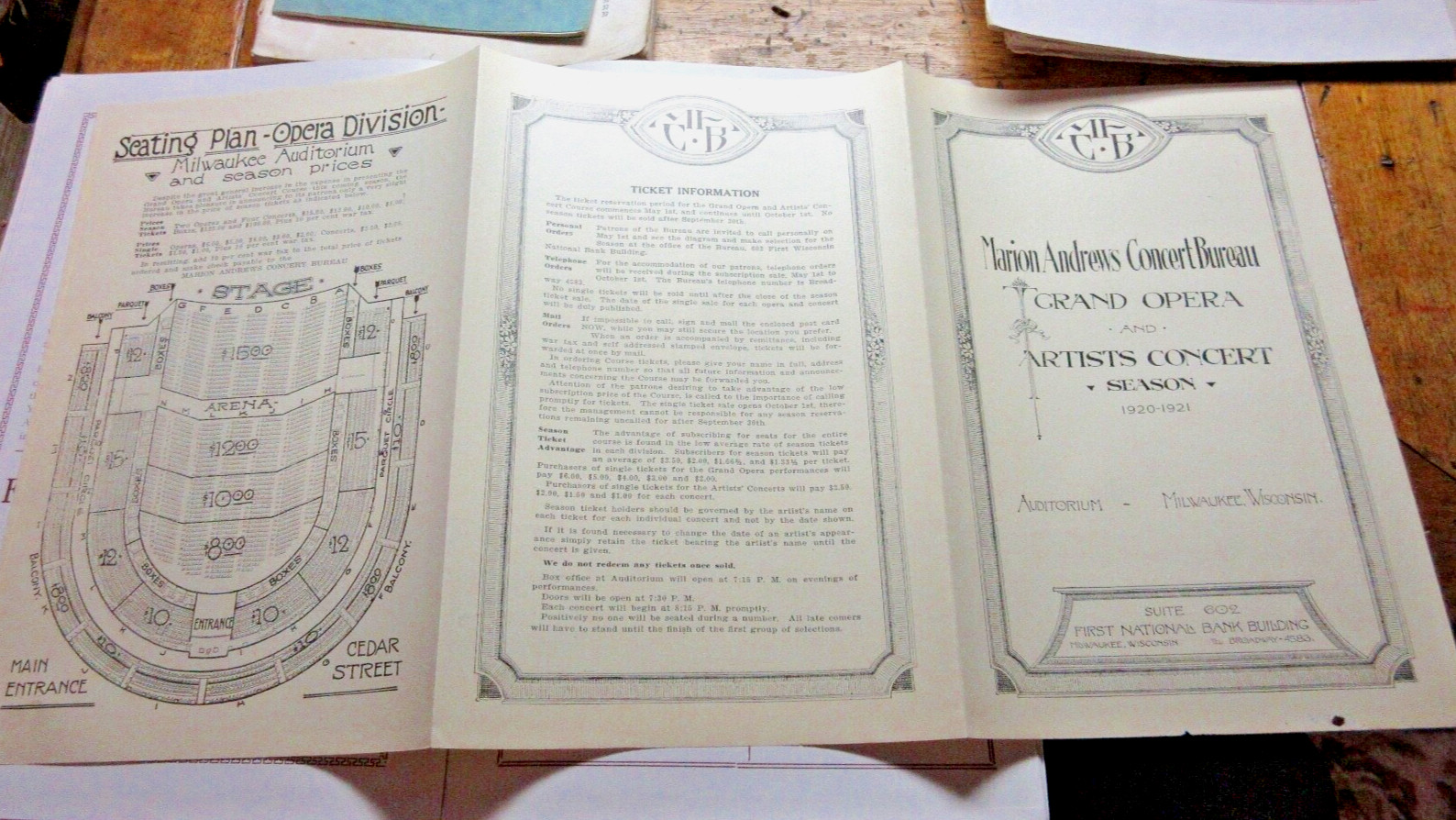 Seating Chart MILWAUKEE AUDITORIUM + MARION ANDREWS GRAND OPERA ARTIST CONCERT