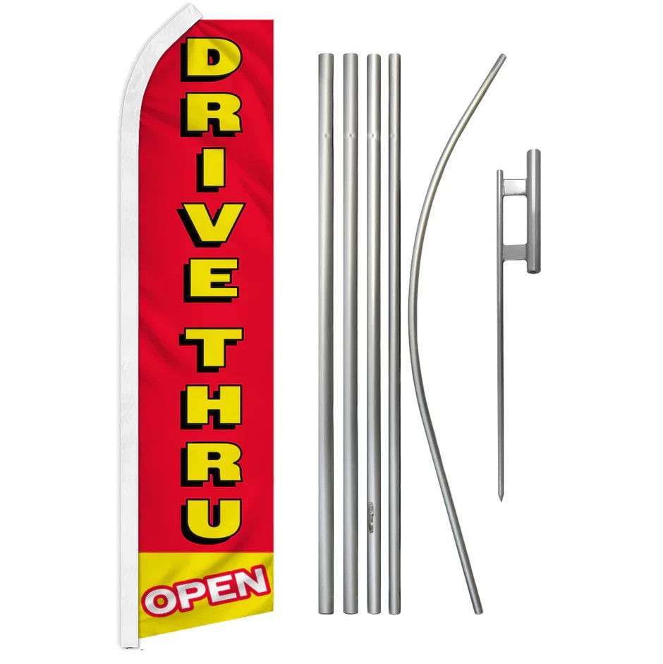 Drive-Thru Open Swooper Flutter Feather Advertising Flag & Pole Kit