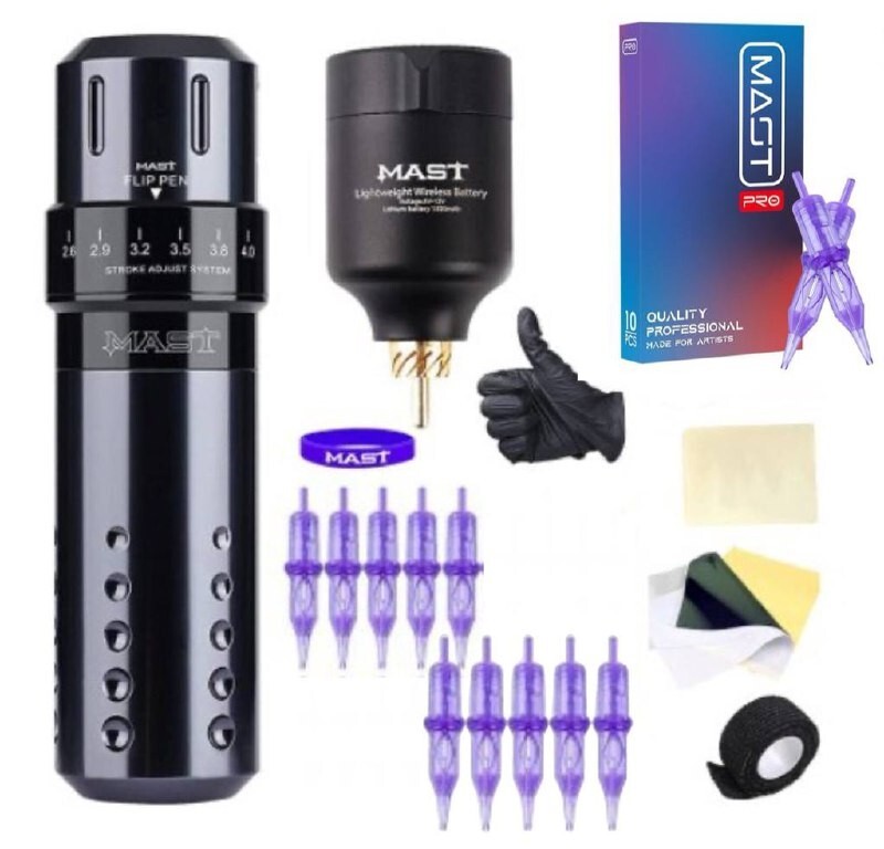 Mast Flip Rotary Tattoo Pen Machine Kit Wireless Power Battery Supply Cartridges