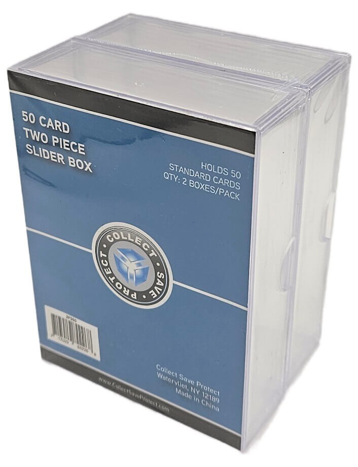 (Pack of 2) CSP 2-Piece Slider Card Storage Box (50 Card Size) Stackable Plastic
