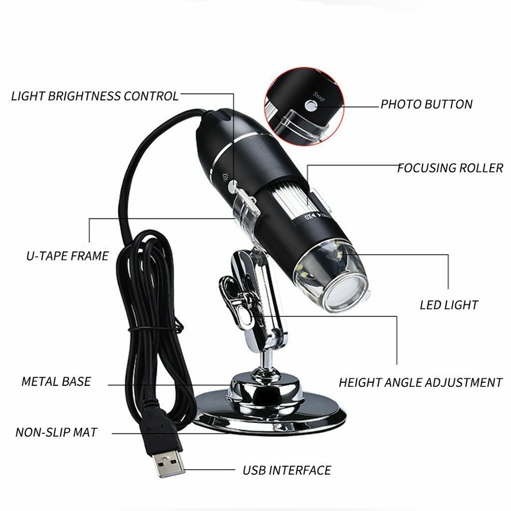 US Professional Digital Microscope 8 LED USB 1000X Magnifier Camera w/ Stand New