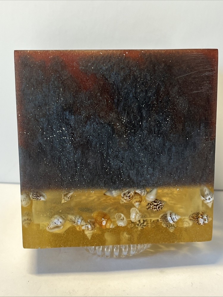 Artisanal Handmade resin container layered design with embedded natural shells