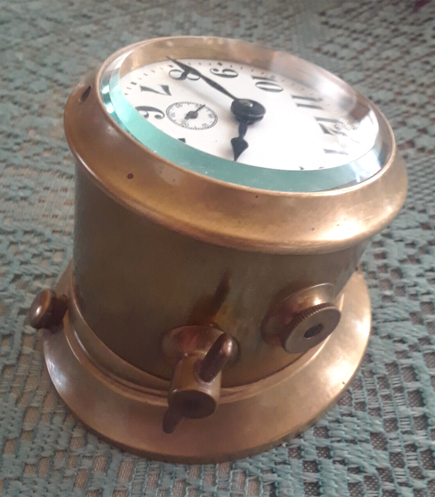 VTG ANTQ Solid Brass Maritime Ship Bulkhead Mech Wind Deck Clock◇XLT◇U.S., WWII?