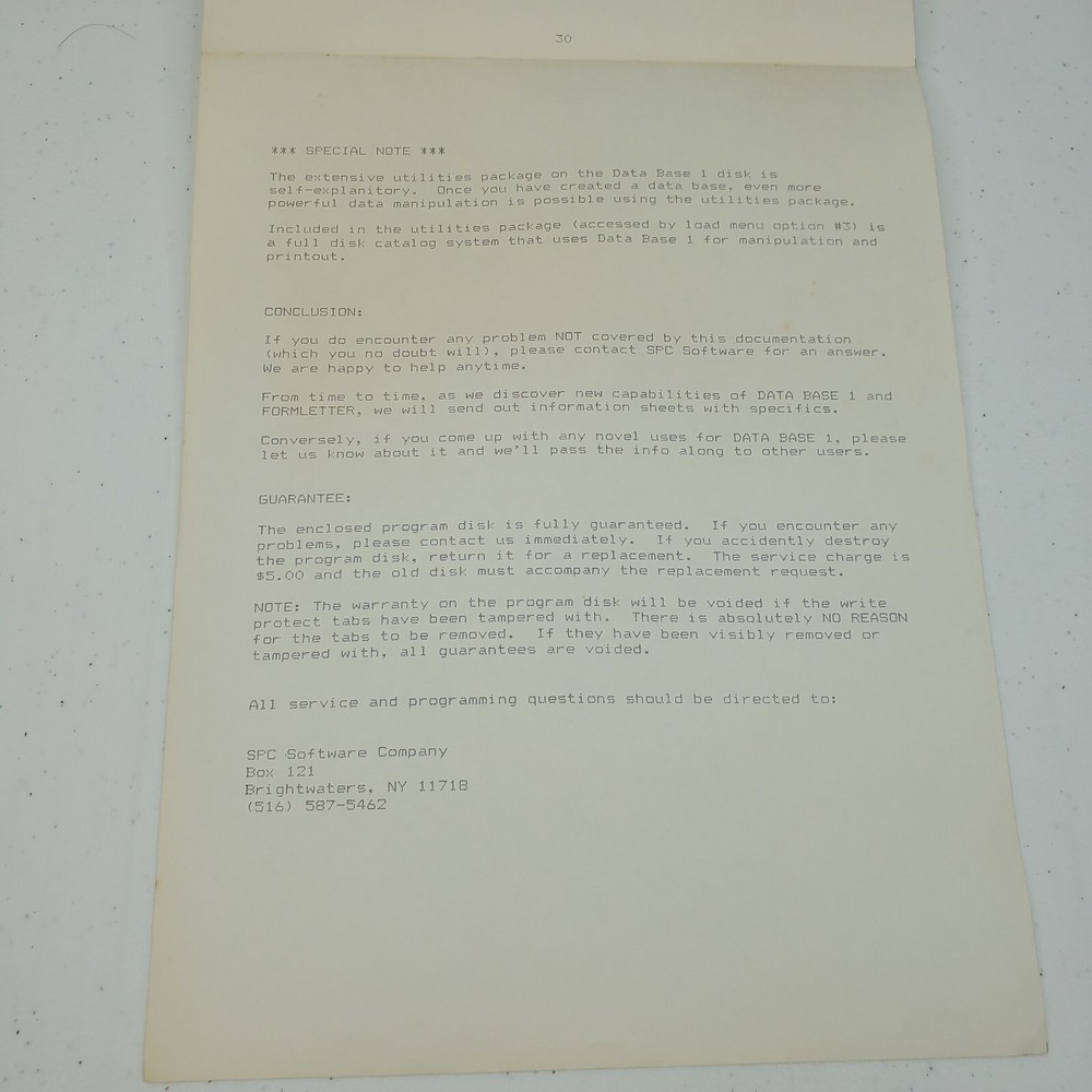 TI-99/4A Data Base 1 Computer Game Manuel Instructions Only Guide SPC Software