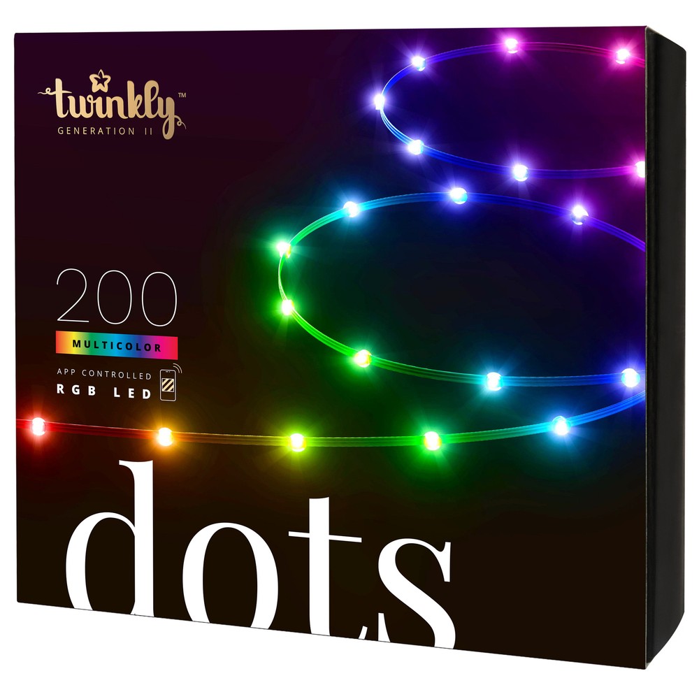 Twinkly Dots Black Wire Light String, Multicolor, 200 RGB LED, 33ft