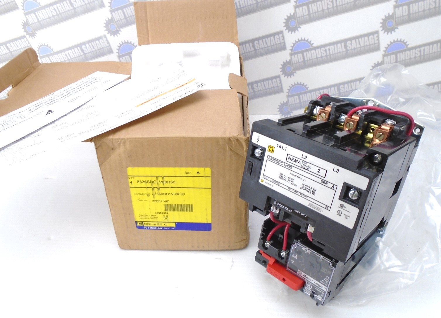 SQUARE D - 8536SDO1V08H30 - MOTOR STARTER - 45A, SZ-2, 25hp@460, 208V Coil