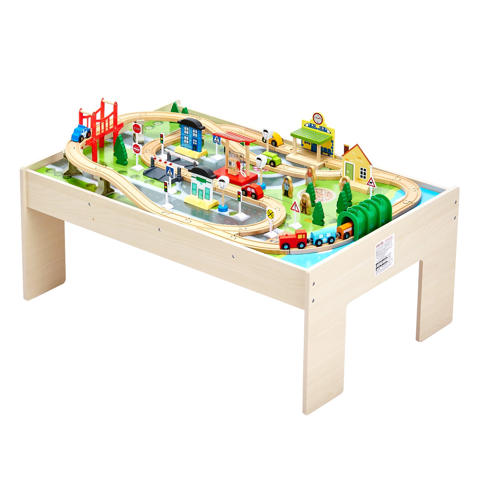 VEVOR Train Table 84Pcs Wooden Kids Activity Table with Collapsible Storage Bin