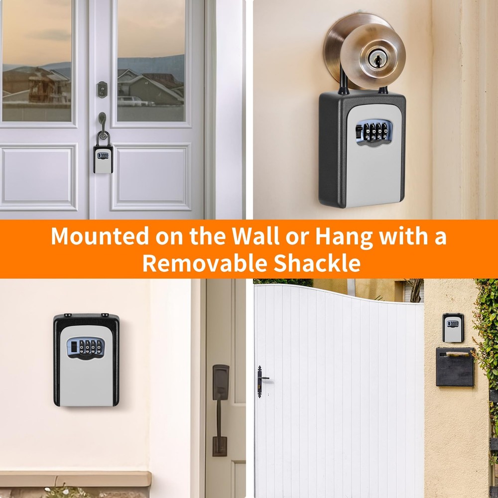 Portable Key Lock Box, Upgrade Clearly Visible Numbers, Lock Box Wall Mounted...